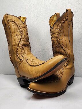 EC Phoenix Dan Post Mens 9.5 Embroidered Tan Leather Cowboy Western Tall Boots
